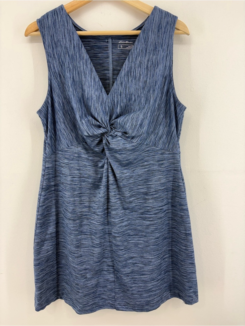 Eddie Bauer Travex Sleeveless V Neck Twist-Front Blue Tank Dress Size: Large